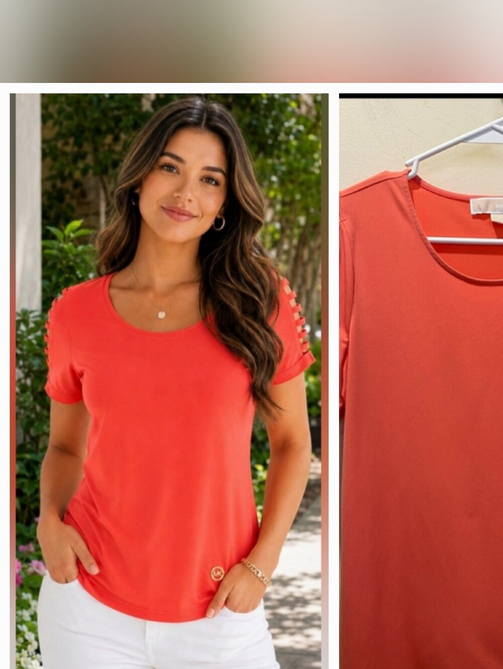 Michael Kors Coral Cutout Cold-Shoulder Short Sleeve Top Sz S